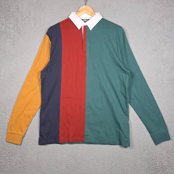 Asos Rugby Polo Shirt Mens Size Medium Color Block Long Sleeve 90s Cotton NWT - Picture 1 of 10